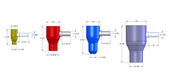 Drawing of various sizes of blow off nozzles